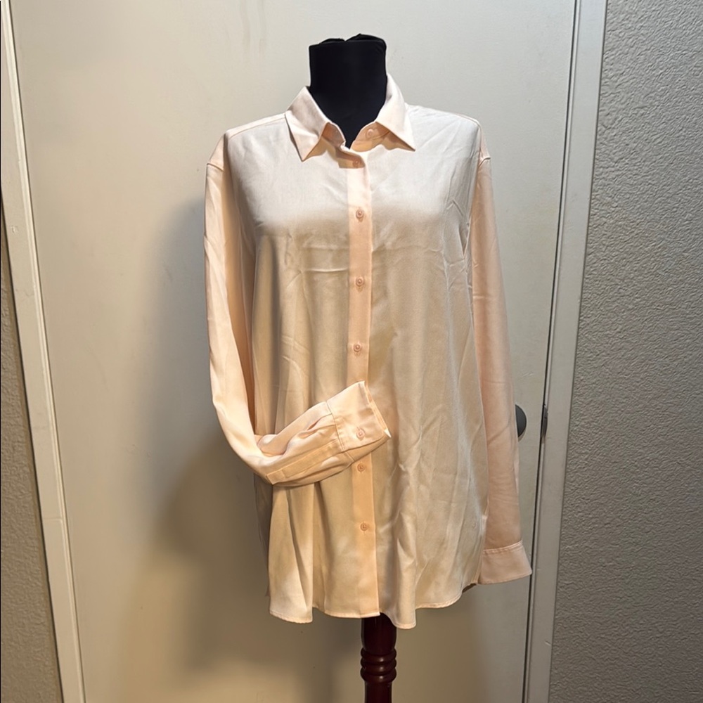 Uniqlo Cream Button Down Shirt with Dress Shirt Collar